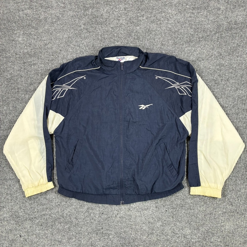 Vintage Reebok Windbreaker Jacket Mens Size Large Navy White Full Zip 90s